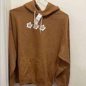 Brown Hoodie with White Floral Design